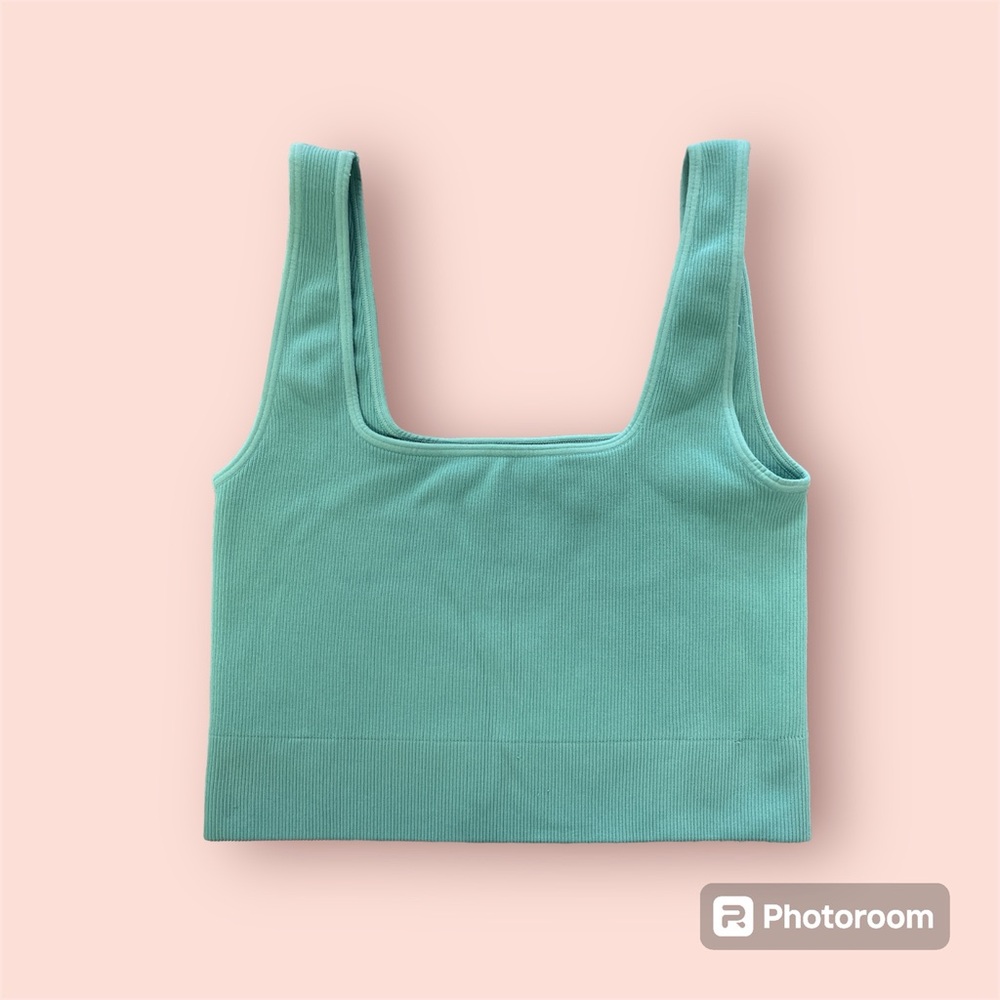 Square Neck Ribbed Crop Top Size M/L Seafoam Green
